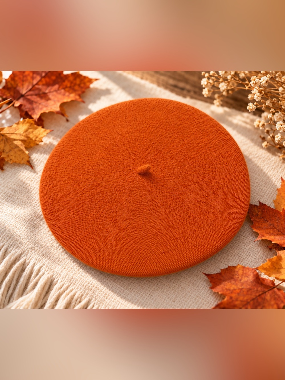 Burnt Orange Knit Beret Hat | Chic Fall Autumn Accessory